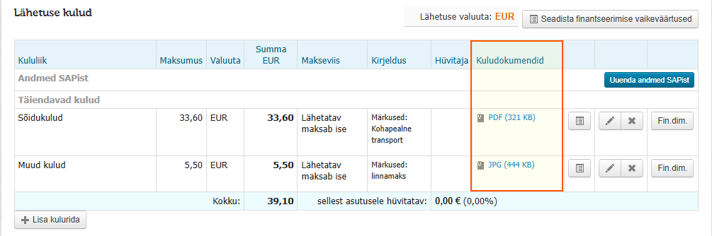 Kuludokumendi kuvamine kulureal